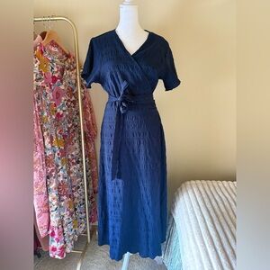 Classic Navy Wrap Midi Dress